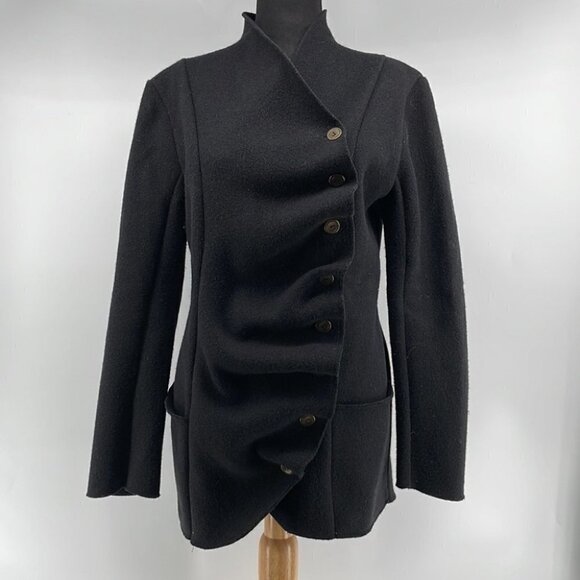 REBECCA King asymmetrical button jack sweater button wool blend minimalist sz S - Picture 3 of 14